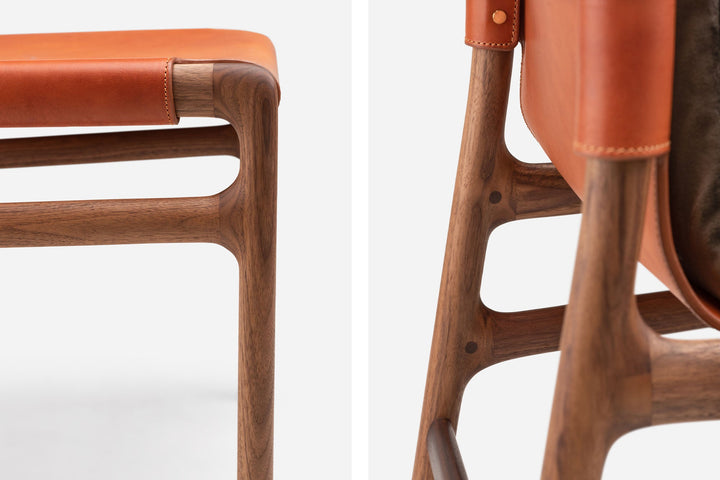 DANISH OILED WALNUT & DARK TAN LEATHER & BALBOA 29 FABRIC