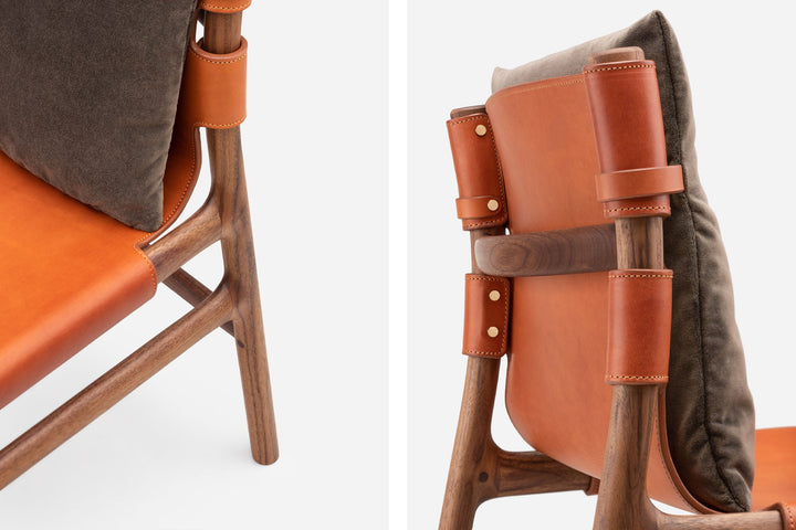 DANISH OILED WALNUT & DARK TAN LEATHER & BALBOA 29 FABRIC