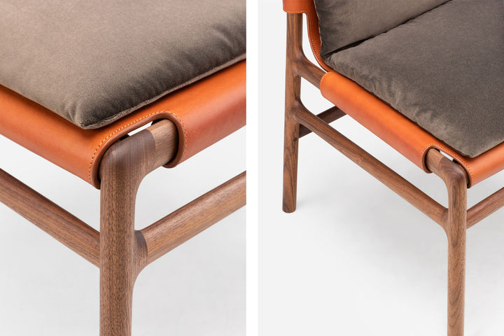 DANISH OILED WALNUT & DARK TAN LEATHER & BALBOA 29 FABRIC