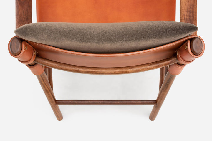 DANISH OILED WALNUT & DARK TAN LEATHER & BALBOA 29 FABRIC