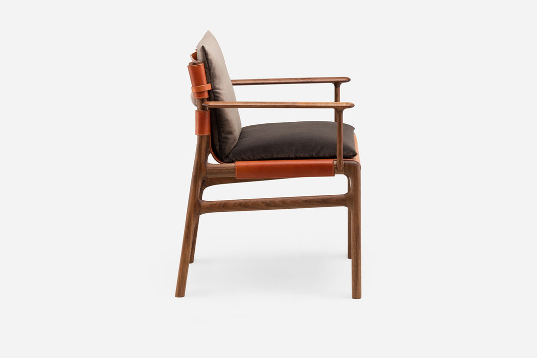 DANISH OILED WALNUT & DARK TAN LEATHER & BALBOA 29 FABRIC