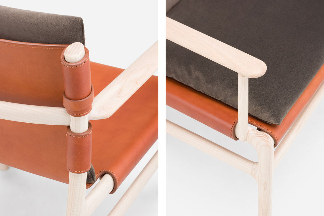 WHITE OILED ASH & DARK TAN LEATHER & BALBOA 29 FABRIC