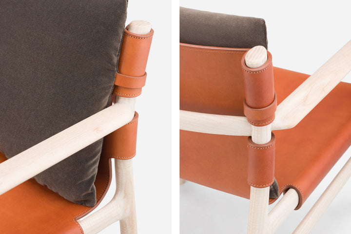 WHITE OILED ASH & DARK TAN LEATHER & BALBOA 29 FABRIC