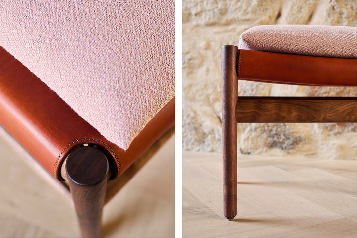 DANISH OILED WALNUT & DARK TAN LEATHER & ECRITURE 640 FABRIC