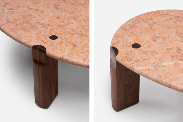 ROSA NEGRAIS MARBLE & DANISH OILED WALNUT (MODEL: SIM, H 40 CM)