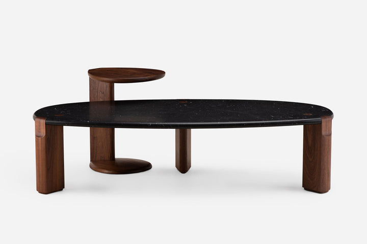 BLACK MARQUINA MARBLE & DANISH OILED WALNUT (MODEL: LFM, H 35 CM + 689 TWENTY-FIVE SIDE TABLE))