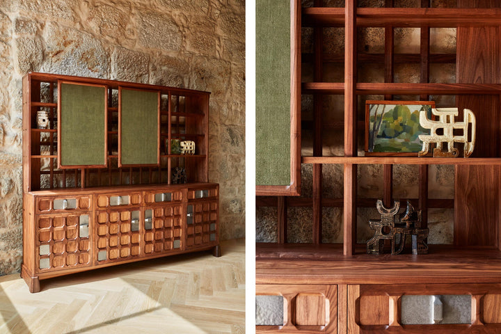 DANISH OILED WALNUT & GREY CERAMIC & GREEN FLORES TEXTILE LINEN (MODEL: LF)