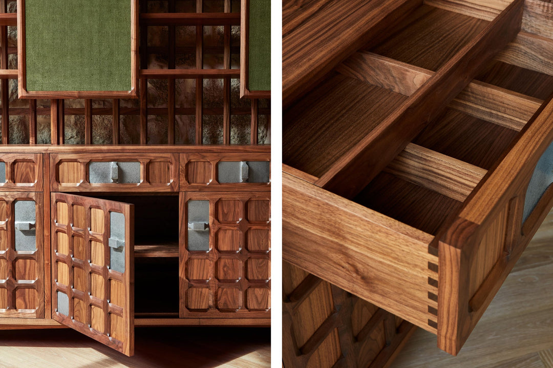 DANISH OILED WALNUT & GREY CERAMIC & GREEN FLORES TEXTILE LINEN (MODEL: LF)