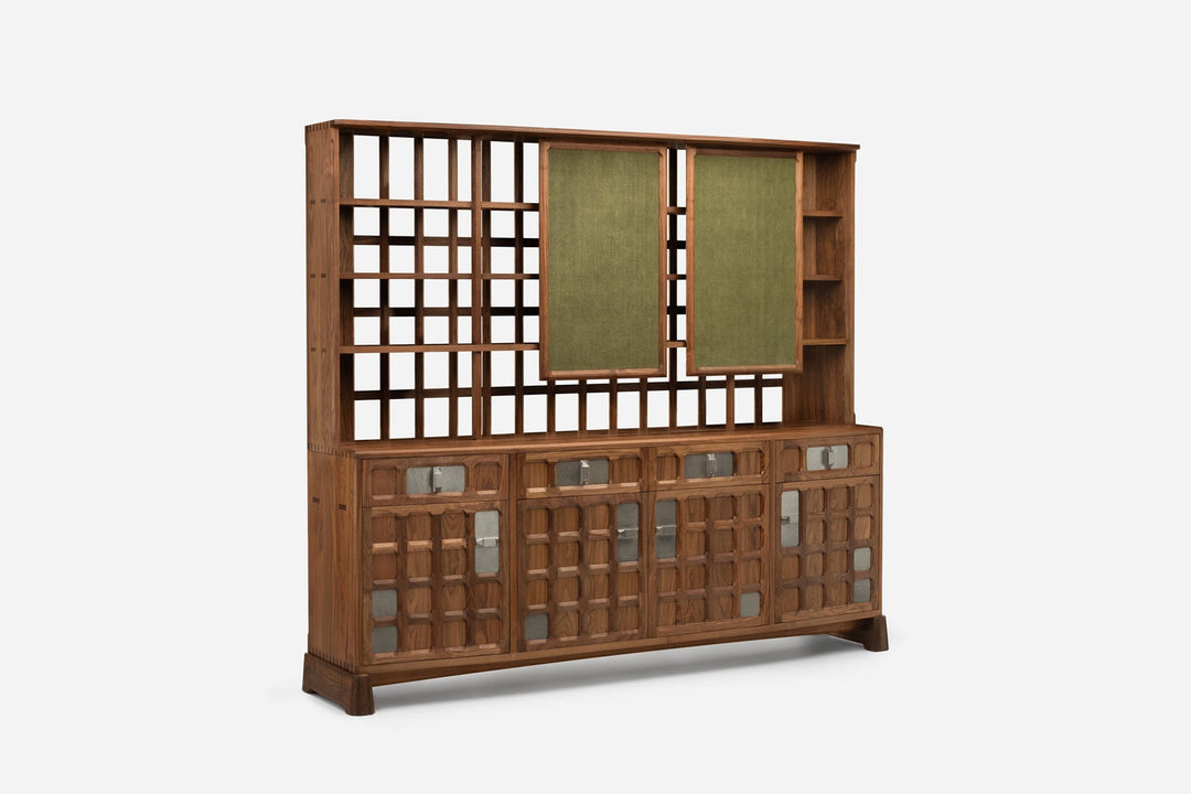 DANISH OILED WALNUT & GREY CERAMIC & GREEN FLORES TEXTILE LINEN (MODEL: LF)