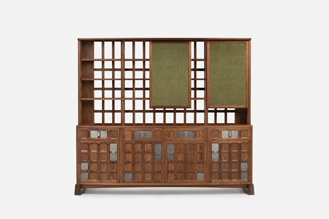 DANISH OILED WALNUT & GREY CERAMIC & GREEN FLORES TEXTILE LINEN (MODEL: LF)