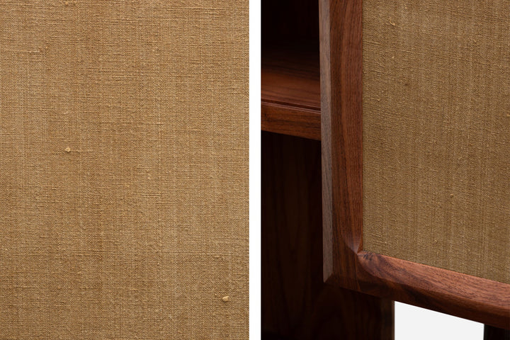 DANISH OILED WALNUT & OCHRE FLORES LINEN TEXTILE