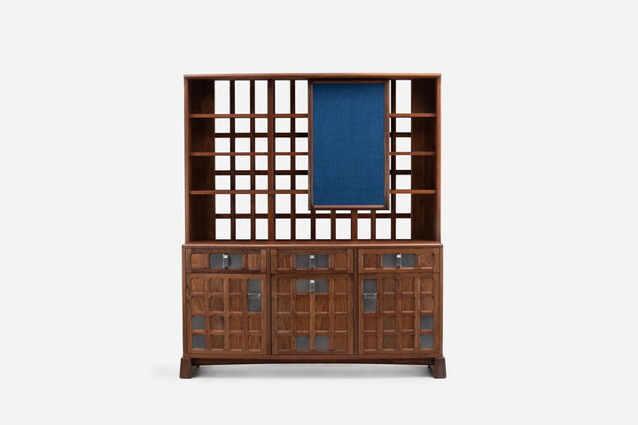 DANISH OILED WALNUT & GREY CERAMIC & INDIGO FLORES LINEN TEXTILE (MODEL: MF)