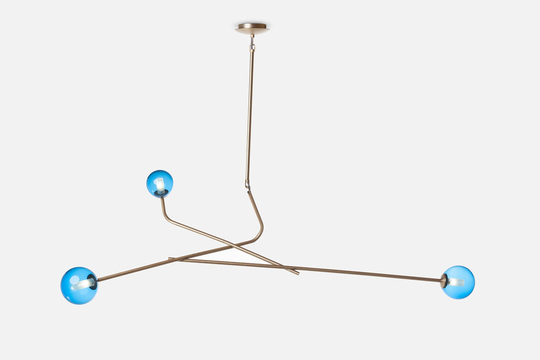 BRUSHED BRASS AND BLUE GLASS