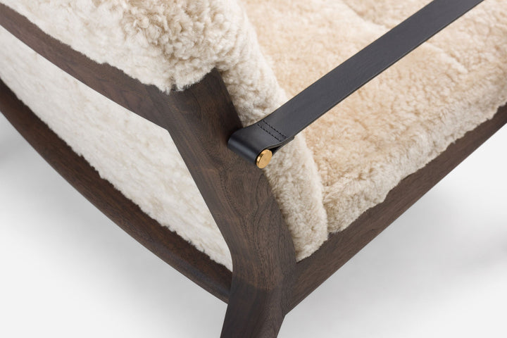 BLACK OILED WALNUT & MOHAWI CURLY WOOL SHEEPSKIN & BLACK LEATHER STRAPS