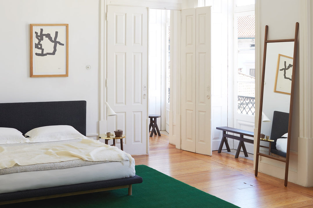 DANISH OILED WALNUT (MODEL: M + FRAME BED, TRIO SIDE TABLE, COMMUNE BENCH AND STOOL)