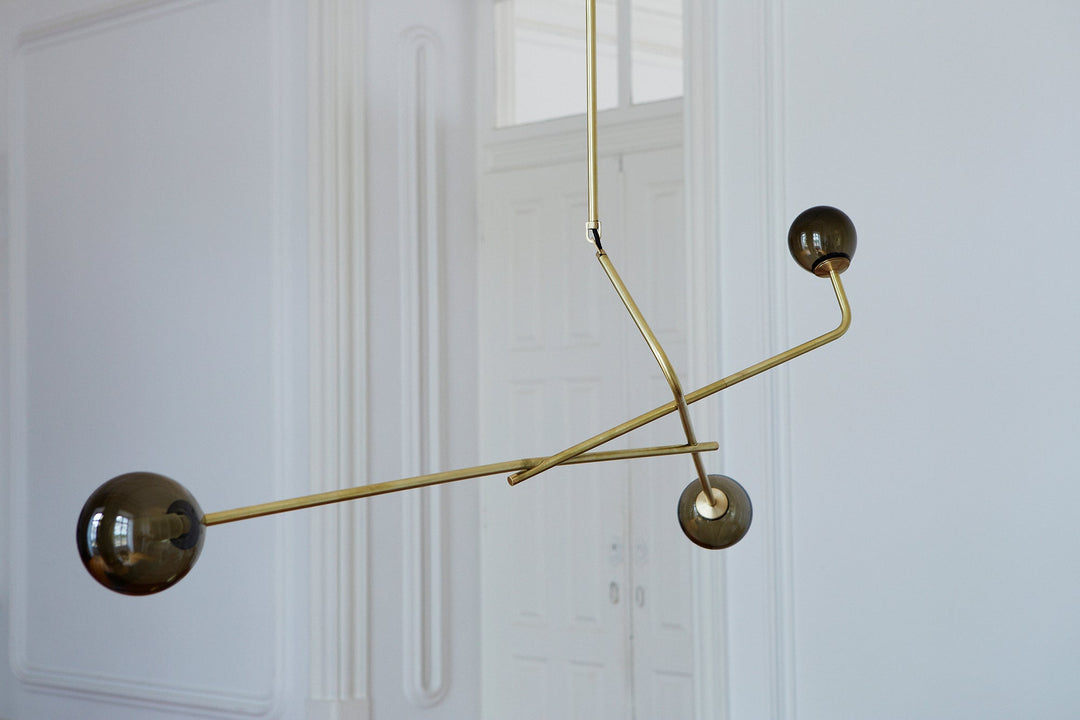 BRUSHED BRASS AND GREY GLASS 