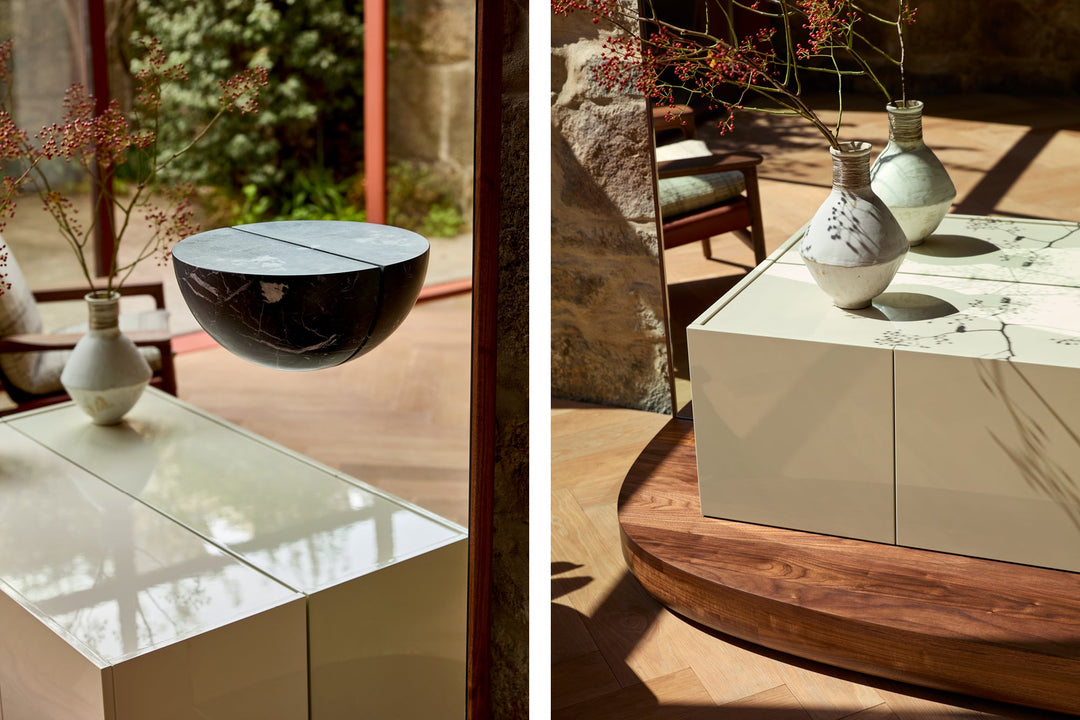 DANISH OILED WALNUT & WHITE GLOSS LACQUER & BLACK MARQUINA MARBLE